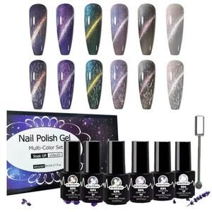 Aiartfans 4-in-1 Cat Eye Gel Nail Polish Set 6-Color UV Magnetic Kit NWT/NEW!!